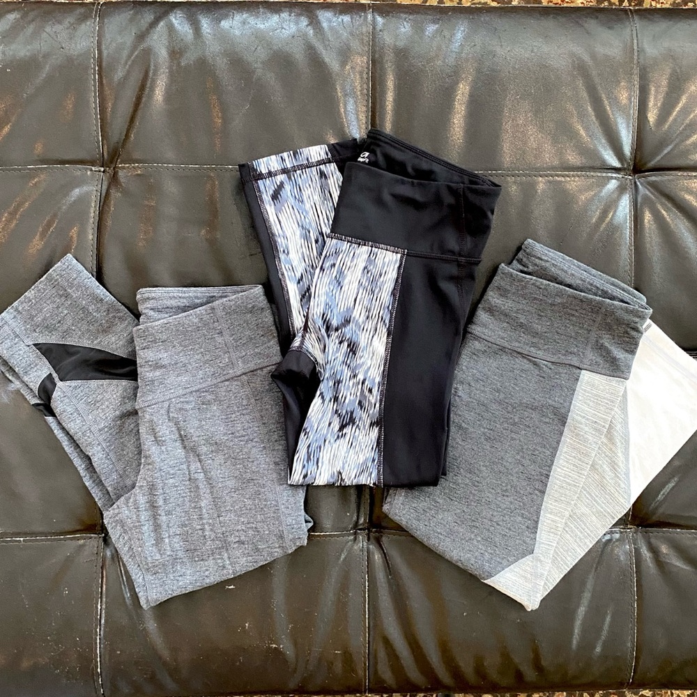 Gapfit Athletic Leggings Bundle, Size Small, 3 Pair Gap Leggings, Gray and Black